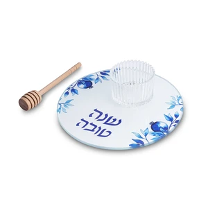 סט זכוכית כחול להגשת תפוח ודבש | 19 ס״מ
