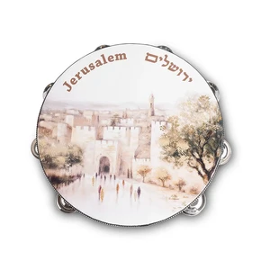 תוף מרים פלסטיק עם הדפס ירושלים צבעוני | 25 ס״מ