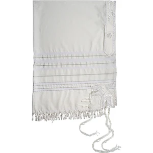 טלית "מופת" חתנים גודל 60 - 185x140 ס"מ פסים כסף עם עטרה פיו