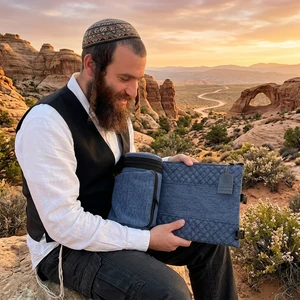 תיק תפילין טרמי מדמוי עור בכחול כהה | 22 ס״מ