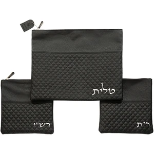 סט טלית ותפילין מדמוי עור שחור | 40 ס״מ