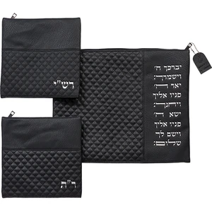 סט טלית ותפילין מדמוי עור שחור | 40 ס״מ