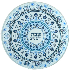 תחתית זכוכית מודפסת בלתי שבירה בעיטורים כחול-לבן | 19 ס״מ