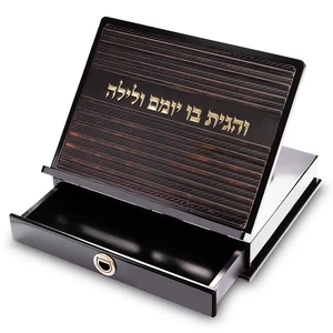 שטנדר עץ חום עם פלקטה דמוי עור ומגירה | 38 ס״מ