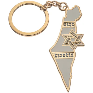 מחזיק מפתחות מתכת בציפוי זהב בצורת מפת ישראל | 5 ס״מ