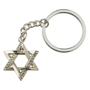 מחזיק מפתחות מתכת בגימור ניקל עם מגן דוד ושיבוץ אבנים