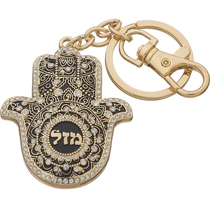 מחזיק מפתחות חמסה מתכת בצבע זהב משובץ | 5.5 ס״מ