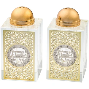 זוג מלחיות מקריסטל עם פלקטת פיליגרן בגוון זהב | 4 ס״מ