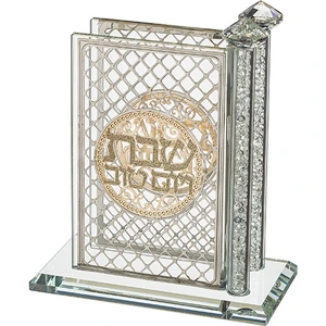 מעמד לגפרורים מקריסטל בגוון כסף עם פלקטות עיטורים | 12 ס״מ