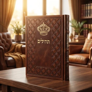 תהילים כריכת דמוי עור חום עם עיטור ׳כתר התפילה׳ | 17.5 ס״מ