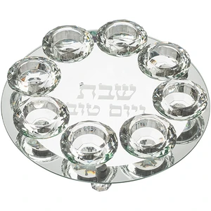 פמוט זכוכית עם שמונה בתי נר מקריסטל שקוף | 27 ס״מ