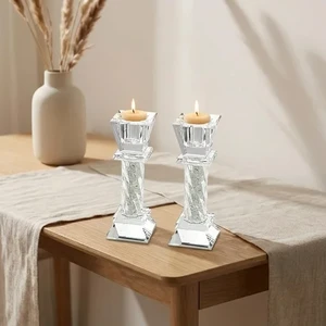 פמוט קריסטל שקוף בעיטור אבנים | 11 ס״מ