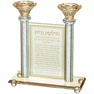 פמוטי קריסטל בצבע זהב עם בסיס רחב | 23 ס״מ
