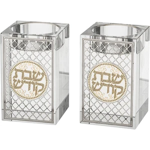 פמוט קריסטל מרובע עם פלקטה עיטור | 3 ס״מ