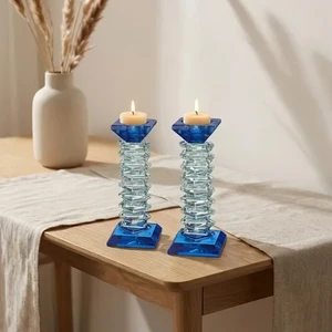 פמוט קריסטל כחול מעוצב | 16 ס״מ