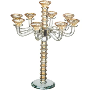 חנוכיית קריסטל בגוון זהב עם 9 קנים | 42 ס״מ