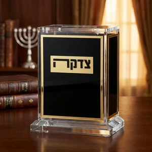 קופת צדקה אקריליק שחור עם דגש זהוב | 13 ס״מ