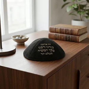 כיפה מבד סוויד שחור עם מקום לסיכה | 21 ס״מ