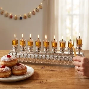 חנוכייה כסף מהודרת עיטורים מתהפכת | 10X28 ס״מ