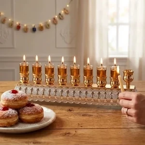 חנוכייה רוז גולד מהודרת עיטורים מתהפכת | 10X28 ס״מ