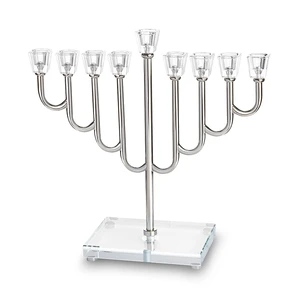 חנוכייה ״אור הזהב״ מתכת כסף עם קנים ובסיס קריסטל | 32 ס״מ