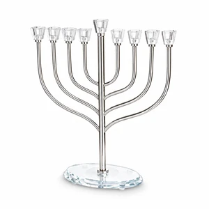 חנוכייה ״אור הזהב״ מתכת כסף עם קנים ובסיס קריסטל | 42 ס״מ