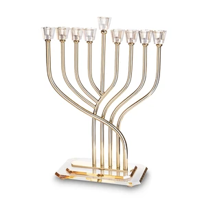 חנוכייה ״אור הזהב״ מתכת כסף עם קנים ובסיס קריסטל | 42 ס״מ