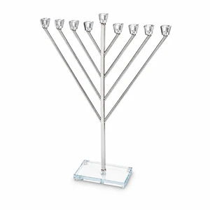 חנוכייה ״אור הזהב״ מתכת כסף עם קנים ובסיס קריסטל | 60 ס״מ