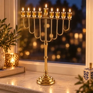 חנוכייה ״אור הזהב״ מתכת זהב ענקית | 131X72 ס״מ