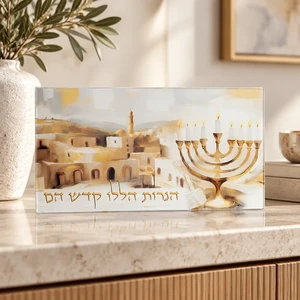 מגש זכוכית בלתי שביר להדלקת נרות חנוכה - 37X20 - ירושלים חנוכייה | 37X20 ס״מ
