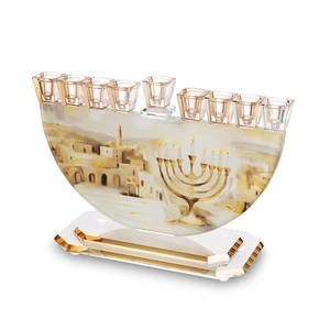 חנוכייה קריסטל מהודרת עם הדפסה ירושלים | 29X30 ס״מ