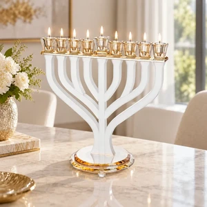 חנוכייה קריסטל זהב מהודרת מט | 29X30 ס״מ