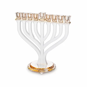 חנוכייה קריסטל זהב מהודרת מט | 29X30 ס״מ