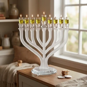 חנוכייה קריסטל שקופה מהודרת מט | 29X36 ס״מ