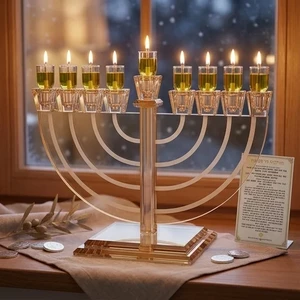 חנוכייה קריסטל זהב מהודרת | 22X30 ס״מ