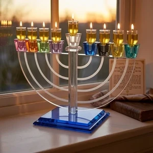 חנוכייה קריסטל צבעונית מהודרת | 22X30 ס״מ