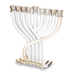 חנוכייה קריסטל זהב שקופה מהודרת | 31X35 ס״מ