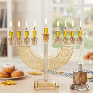 חנוכייה קריסטל עם פלקטה זהב | 24X31 ס״מ
