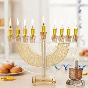 חנוכייה קריסטל עם פלקטה זהב | 24X31 ס״מ