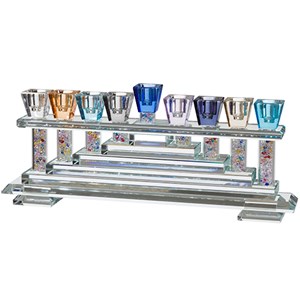 חנוכיה קריסטל מהודרת צבעונית 31X12 ס"מ