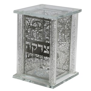 קופת צדקה מהודרת מקריסטל עם פלקטות כסף 13X9 ס"מ