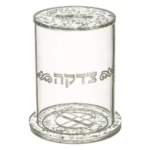 קופת צדקה מפרספקס נצנצים כסף 12.5*10.5 ס”מ