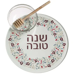 סט להגשת תפוח בדבש זכוכית בלתי שבירה 19 ס"מ