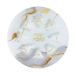 צלחת זכוכית מהודרת לראש השנה 35 ס"מ