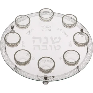 צלחת עגולה מהודרת לראש השנה מזכוכית וקריסטל 40 ס"מ