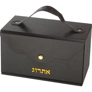 קופסא מהודרת לאתרוג דמוי עור עם ידית ומנעול 13×19 ס"מ