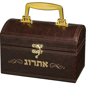 קופסא מהודרת לאתרוג דמוי עור עם ידית ומנעול 13*19*11 ס"מ