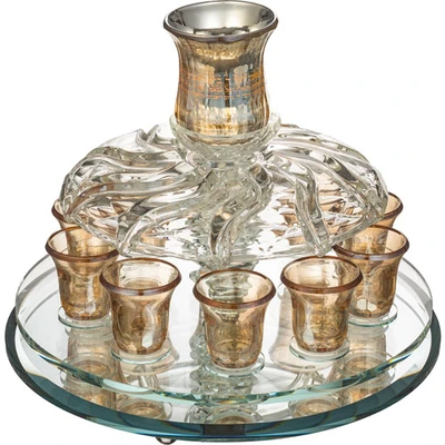 מחלק יין מסתובב קריסטל מהודר עם 10 כוסיות "זהב" 25X33 ס"מ