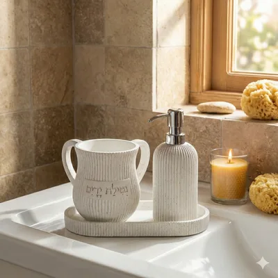 סט סבונייה עם נטלה מפוליריזן צבע לבן מהודר כולל מגש