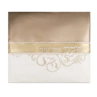 כיסוי פלטה מהודר דמוי עור לבן ברונזה וזהב עם רקמה 80X70 ס"מ